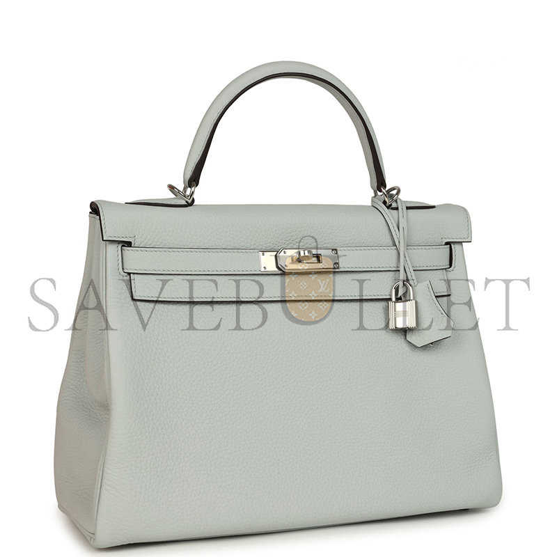 H**mes KELLY RETOURNE 32 BLEU PALE CLEMENCE PALLADIUM HARDWARE (32*23*12cm)